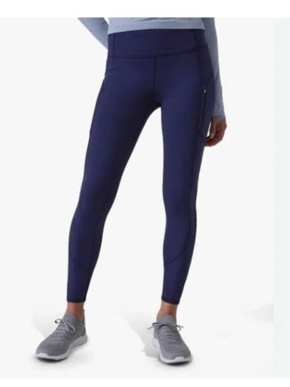 Athleta Women’s Ranier Tight Size Large Navy Blue High Rise Brushed Lining EUC